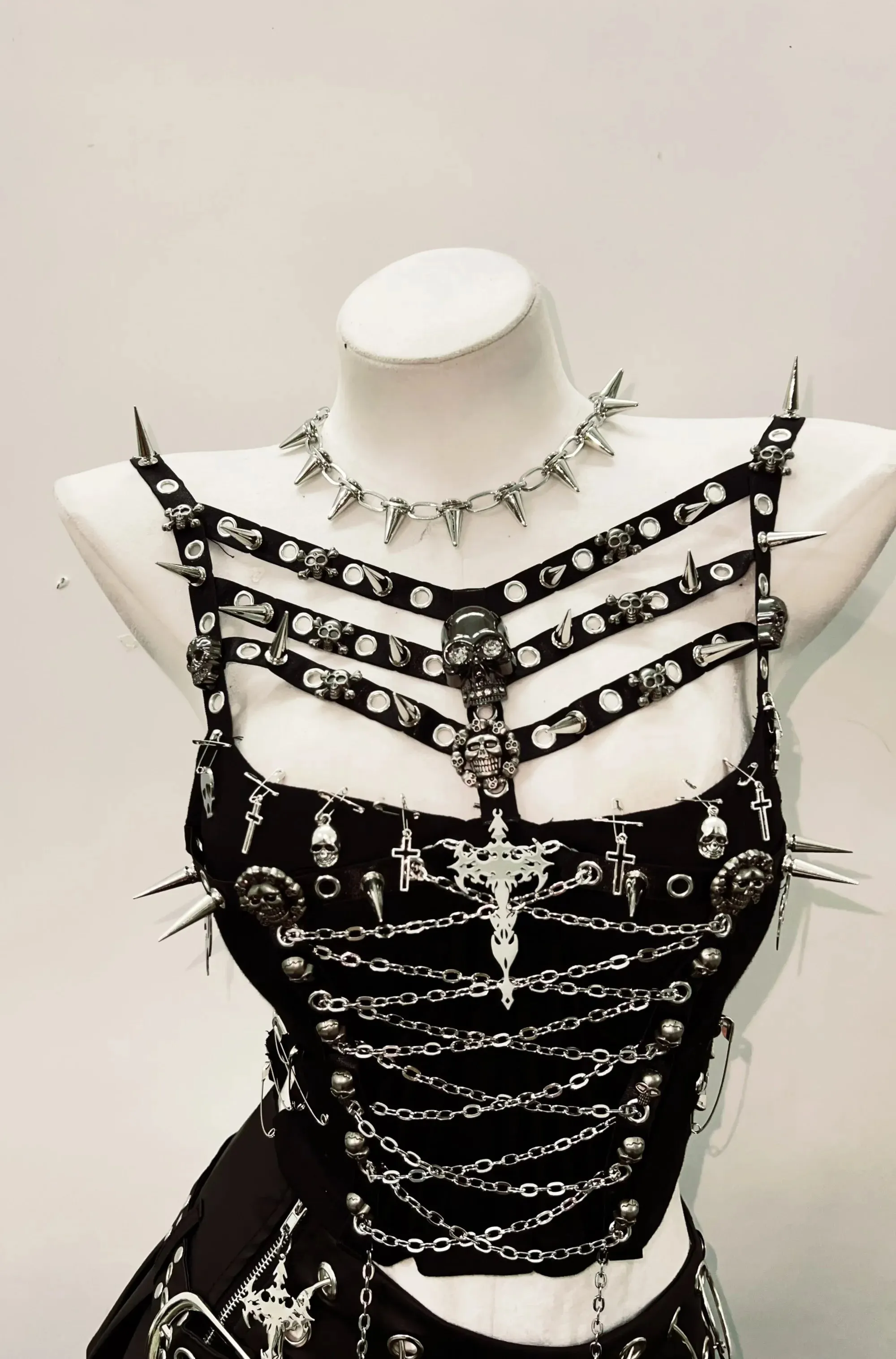 Flytonn-Gothic Tank Tops Punk Tank Tops  y2k fashion bustier top gothic clothes vintage tops Rivets Tank Tops Skull top y2k clothes