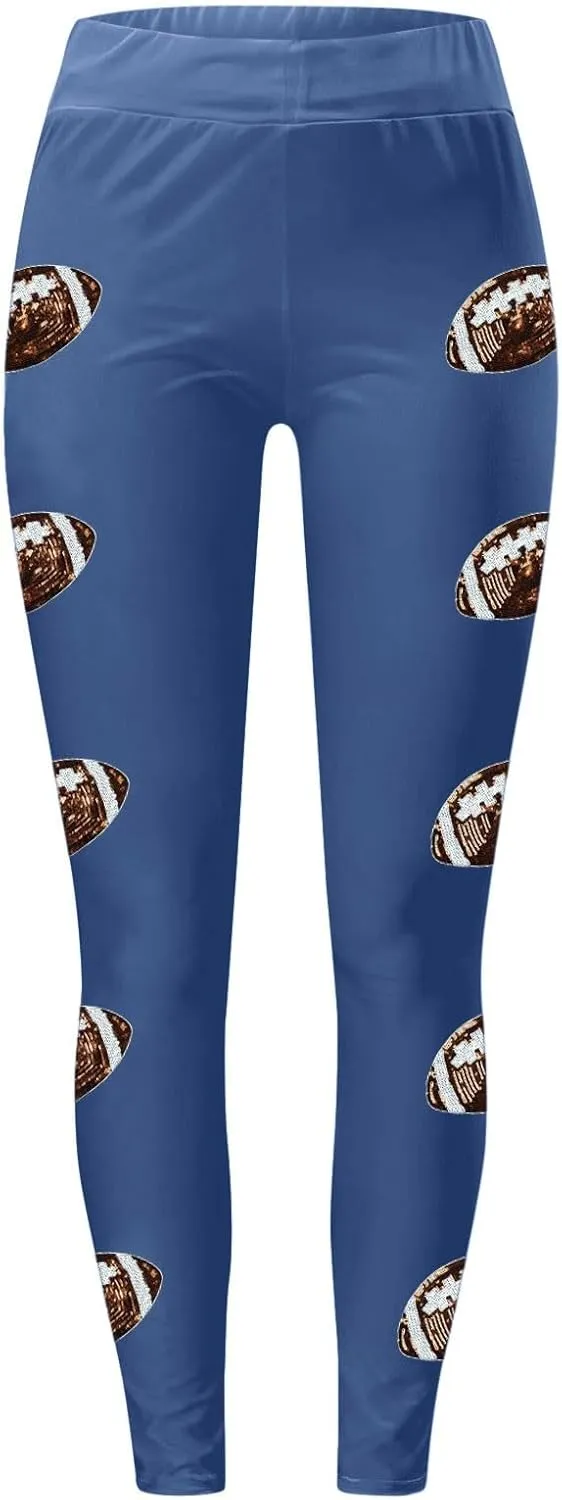 Football Leggings for Women High Waisted Pants for Women Tummy Control Leggings Yoga Pants Soft Buttery Tights