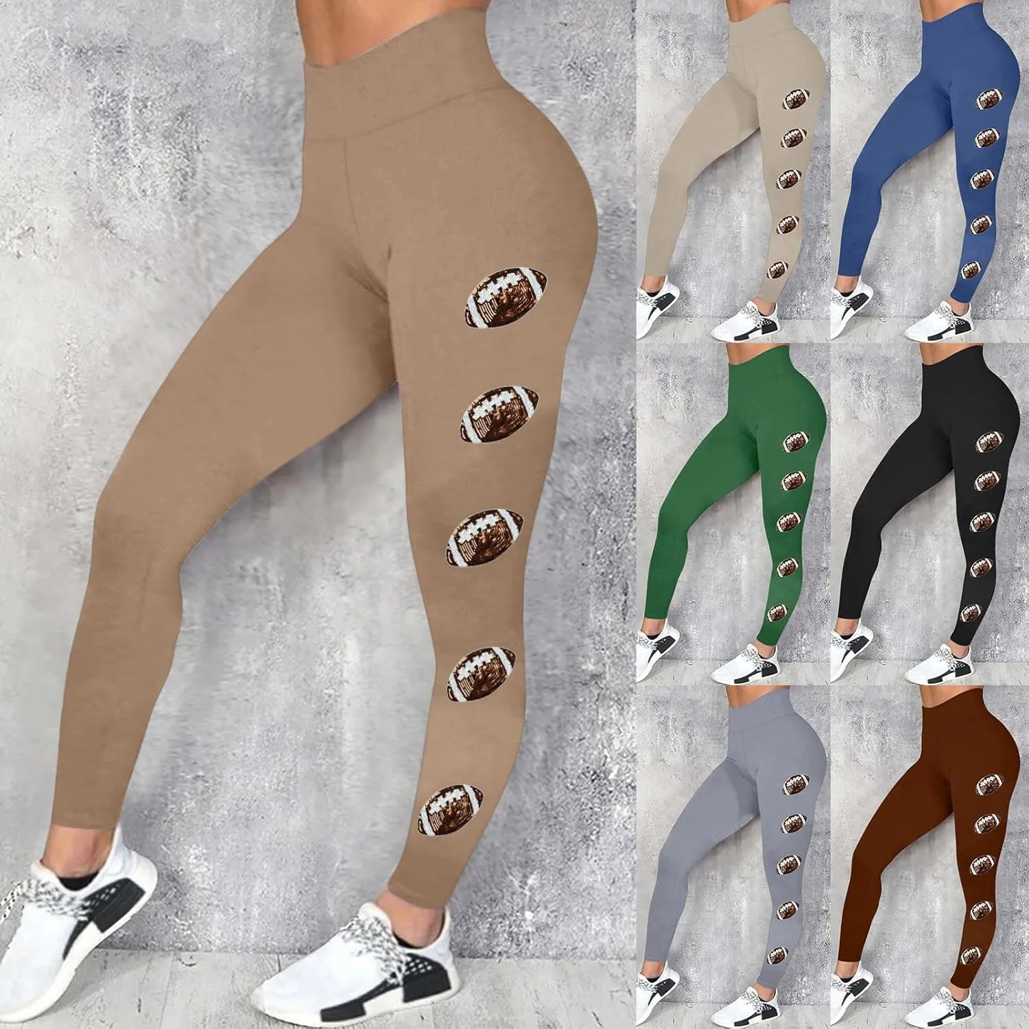 Football Leggings for Women High Waisted Pants for Women Tummy Control Leggings Yoga Pants Soft Buttery Tights