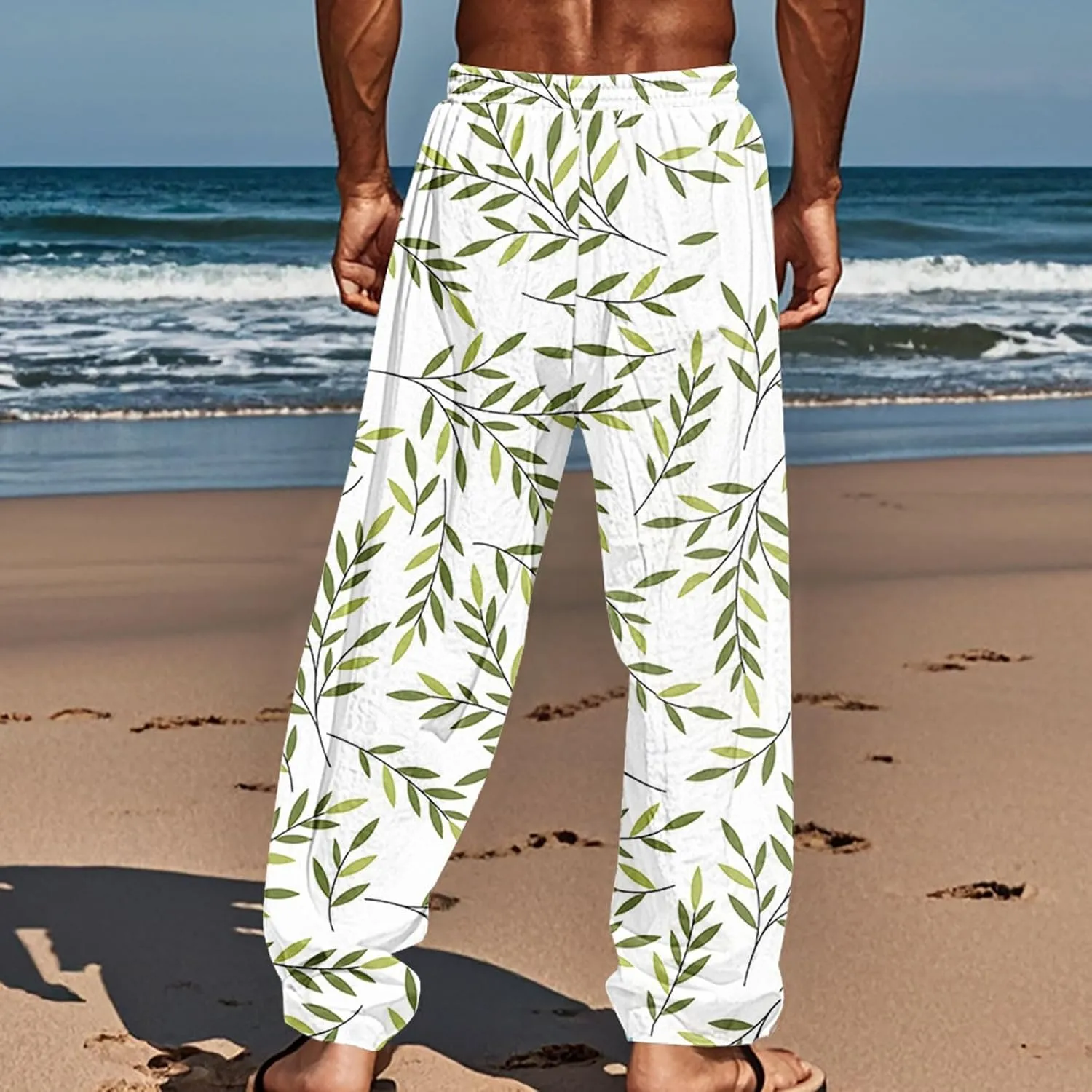 Hawaiian Ocean Wave Sweatpants for Men Lightweight Beachwear Lounge Pants Comfy Relaxed Fit Tropical Vacation Pants