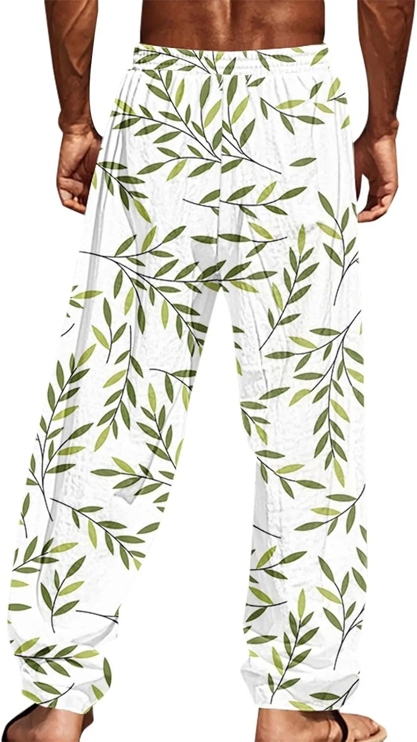 Hawaiian Ocean Wave Sweatpants for Men Lightweight Beachwear Lounge Pants Comfy Relaxed Fit Tropical Vacation Pants