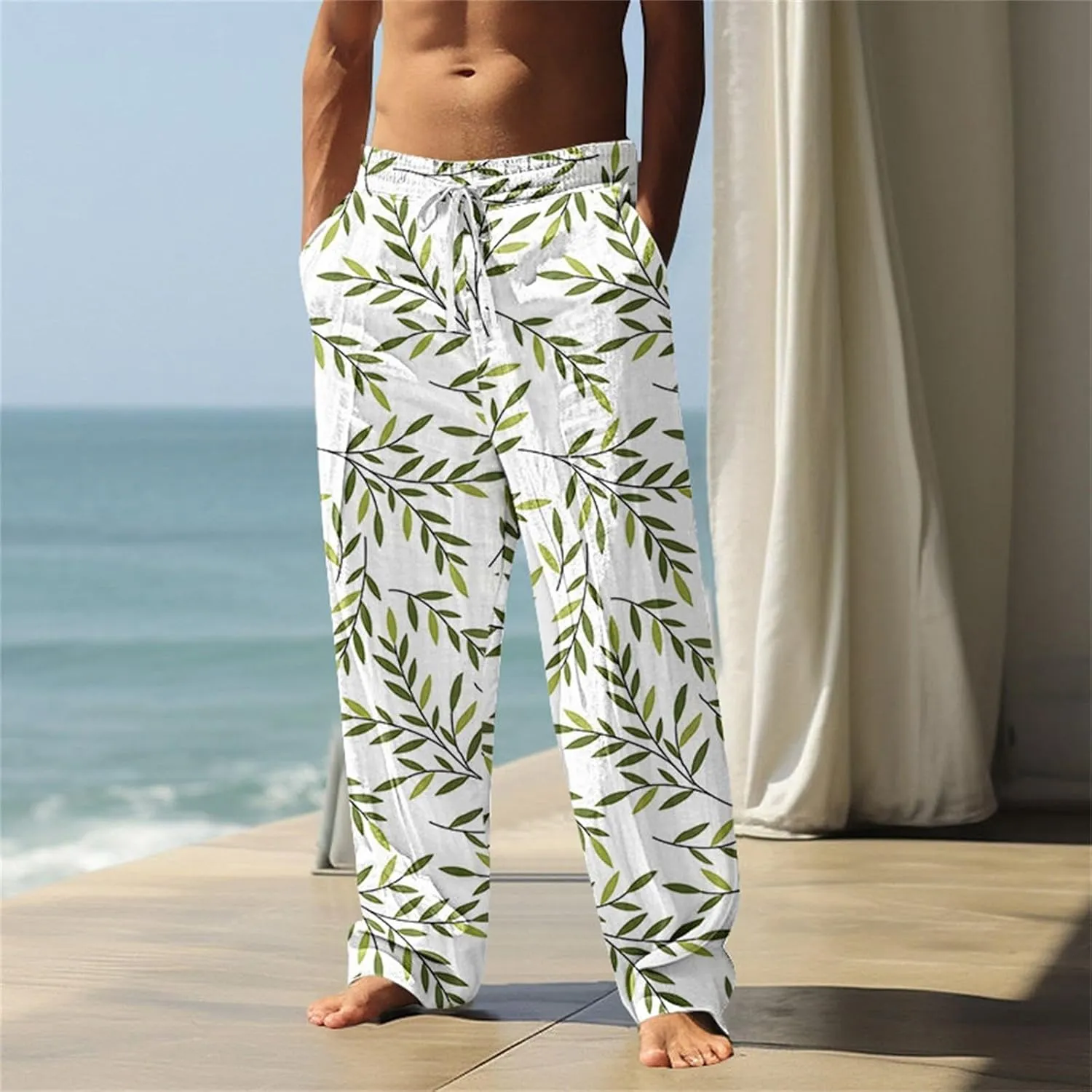 Hawaiian Ocean Wave Sweatpants for Men Lightweight Beachwear Lounge Pants Comfy Relaxed Fit Tropical Vacation Pants