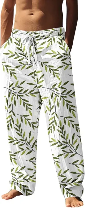 Hawaiian Ocean Wave Sweatpants for Men Lightweight Beachwear Lounge Pants Comfy Relaxed Fit Tropical Vacation Pants