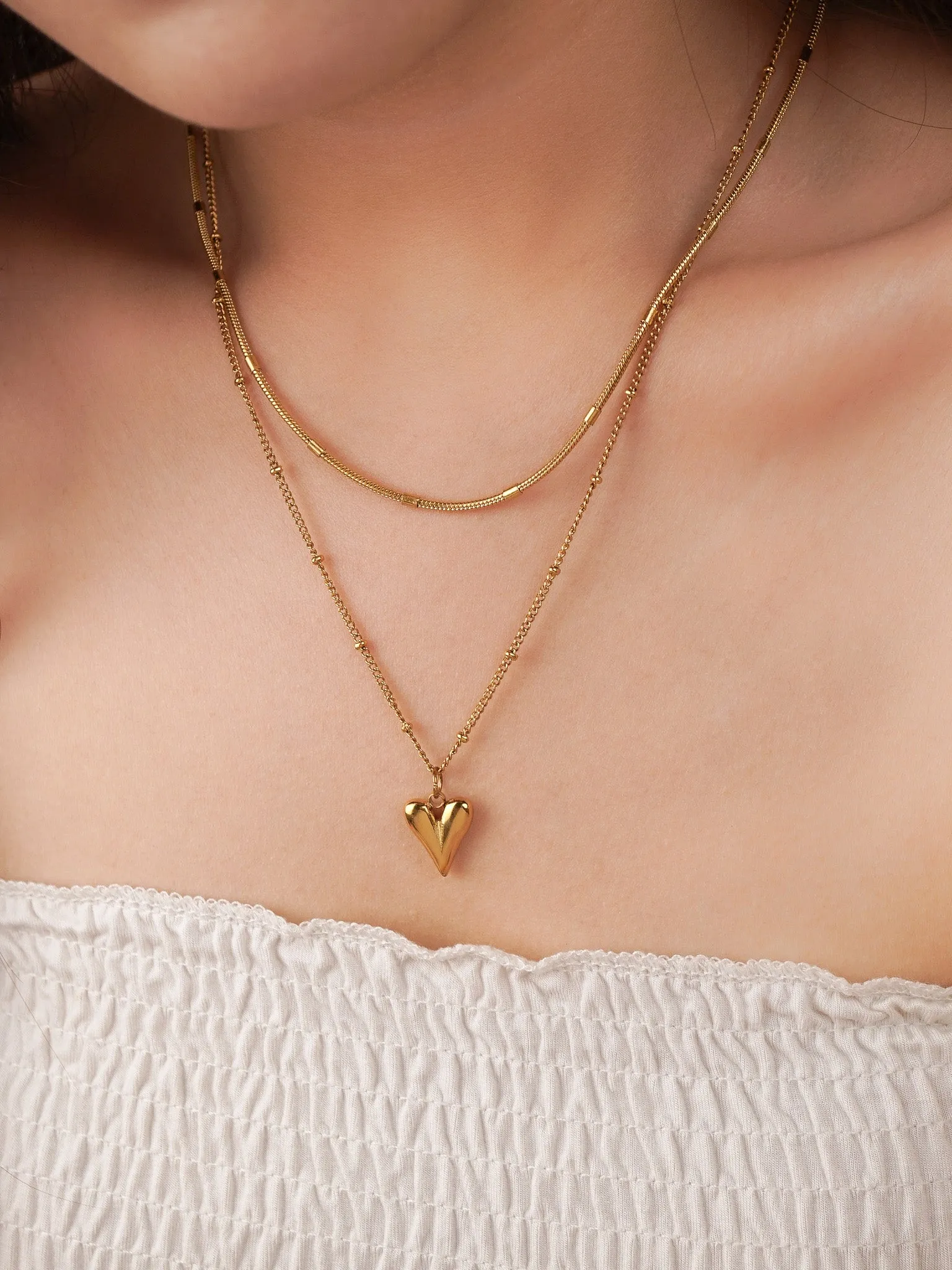 Heart Beaded Curb Chain Necklace