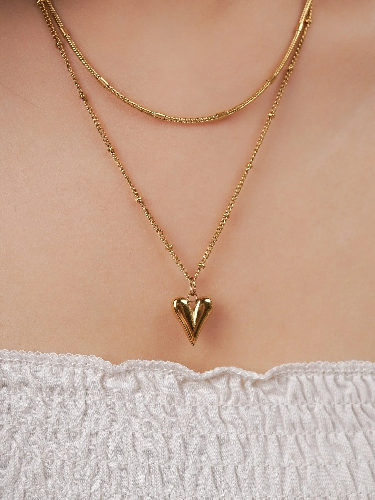 Heart Beaded Curb Chain Necklace