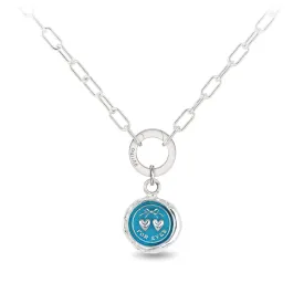 Hearts Small Paperclip Chain Necklace - Capri Blue