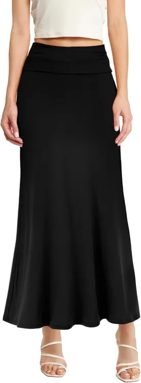 Hybrid & Company Women Versatile Fold Over Waist Maxi Skirt/Convertible Dress