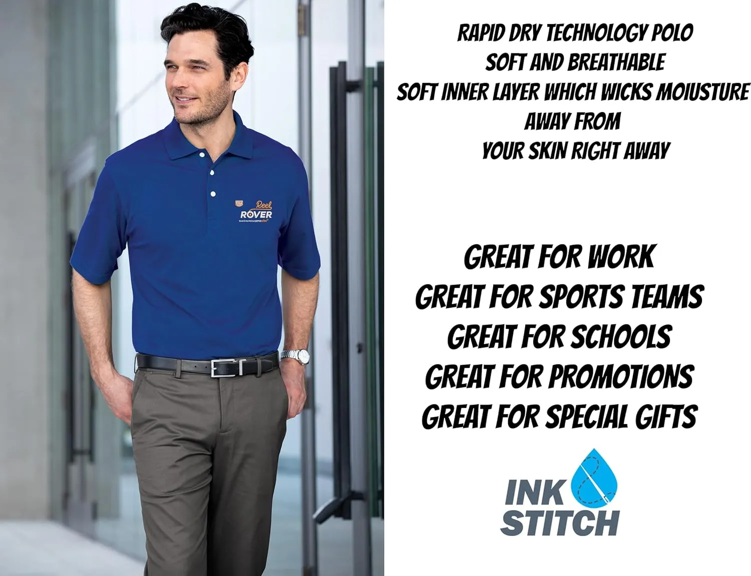 INK STITCH Men K455 Custom Design Your Own Embroidery Logo Texts Rapid Dry Polo Shirts