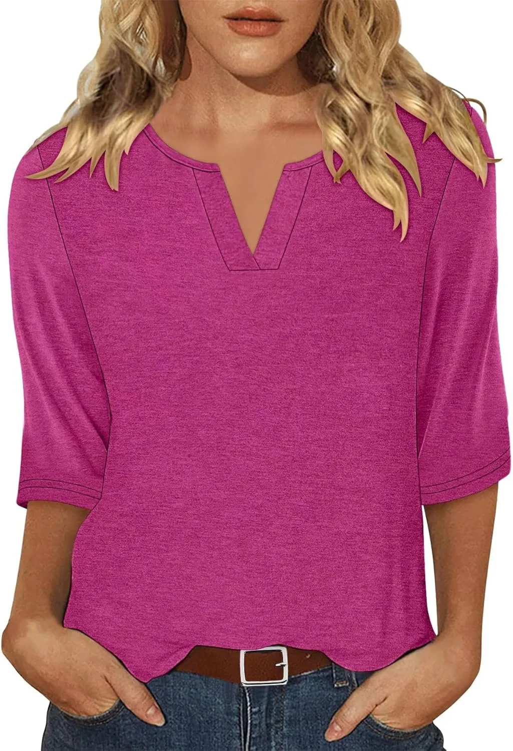KISSMODA 3/4 Length Sleeve Shirts for Women Floral Business Shirts Tops Blouses Tops Loose Fit T-Shirts