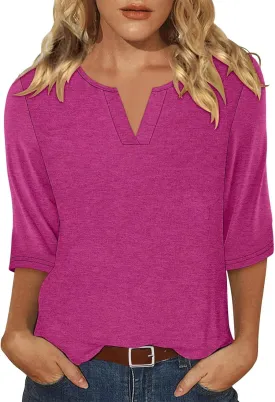 KISSMODA 3/4 Length Sleeve Shirts for Women Floral Business Shirts Tops Blouses Tops Loose Fit T-Shirts