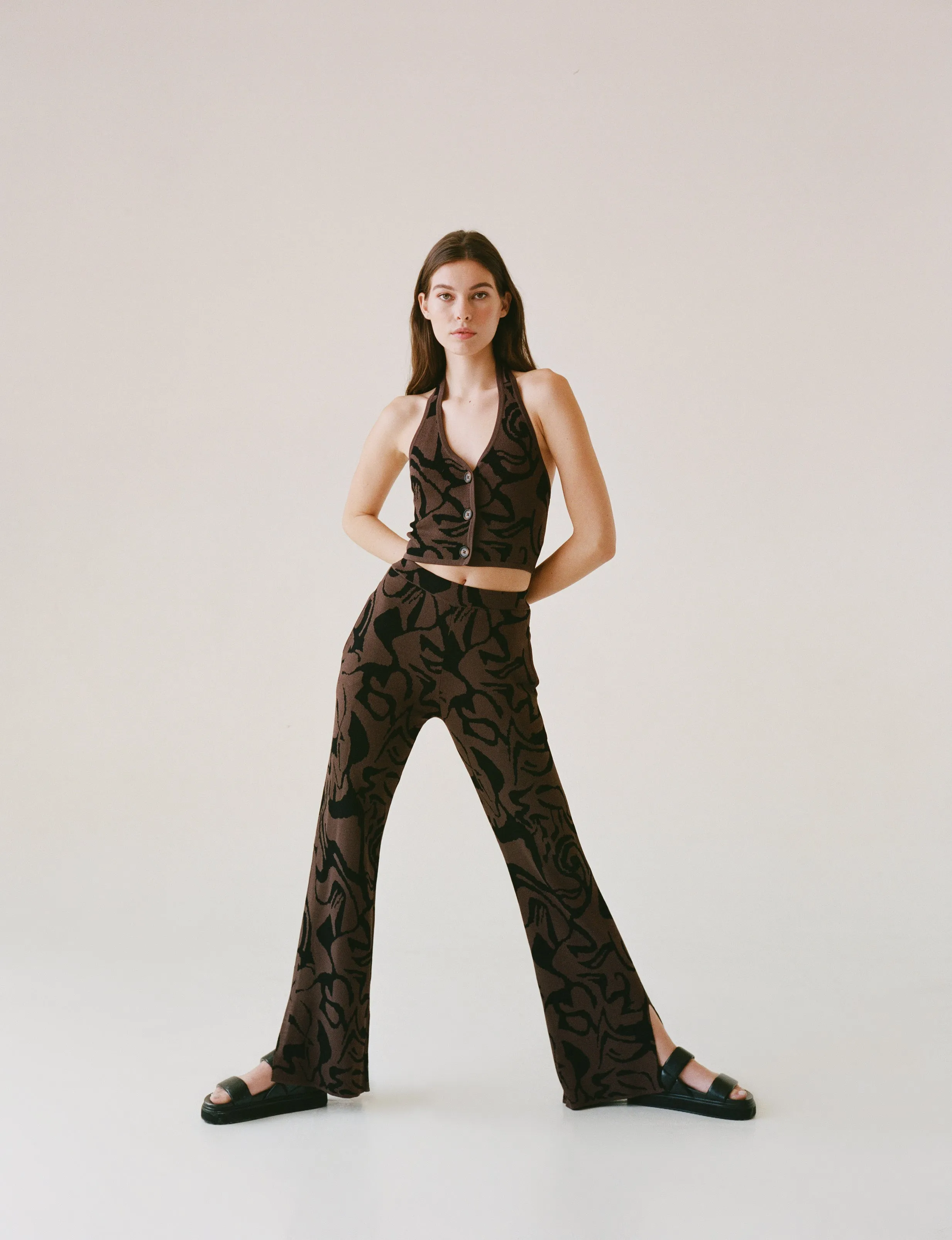 LAYA NAVI SWIRL HALTER IN CHOCOLATE