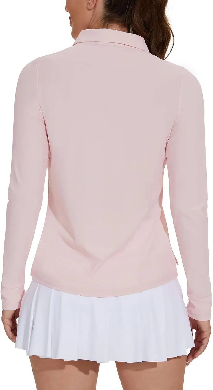 M MOTEEPI Sun Shirts UV Protection Womens Polo Shirts with 3-Botton Womens Golf Shirts Lightweight