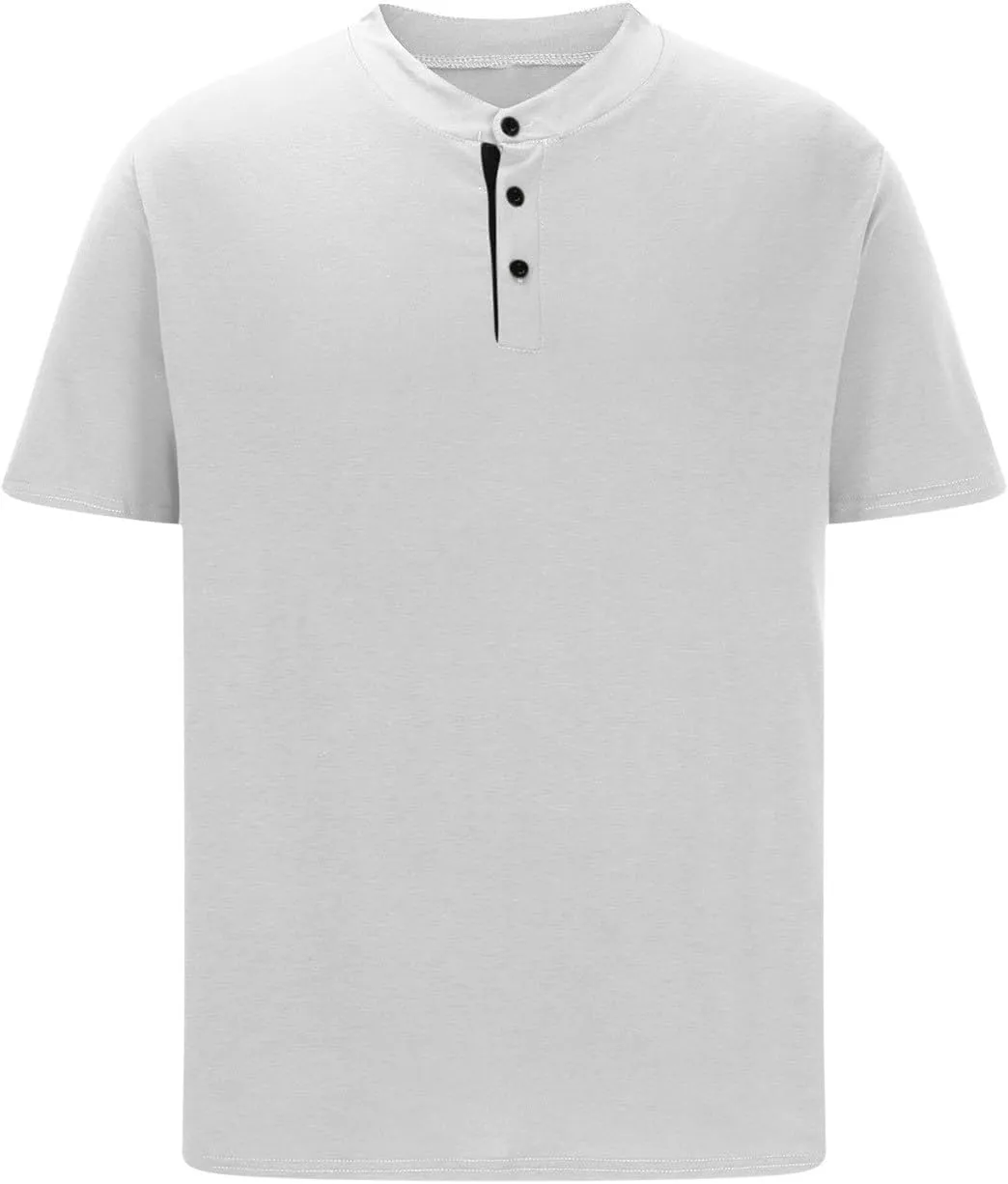 Mens Casual Polo T Shirt Zipper Button Pullover Tops Patchwork Short Sleeve Blouse Classic Golf Shirt