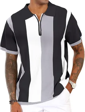 Men's Fashion Polo Shirts Vintage Striped Knitting Shirts Casual Slim Fit Golf Shirts