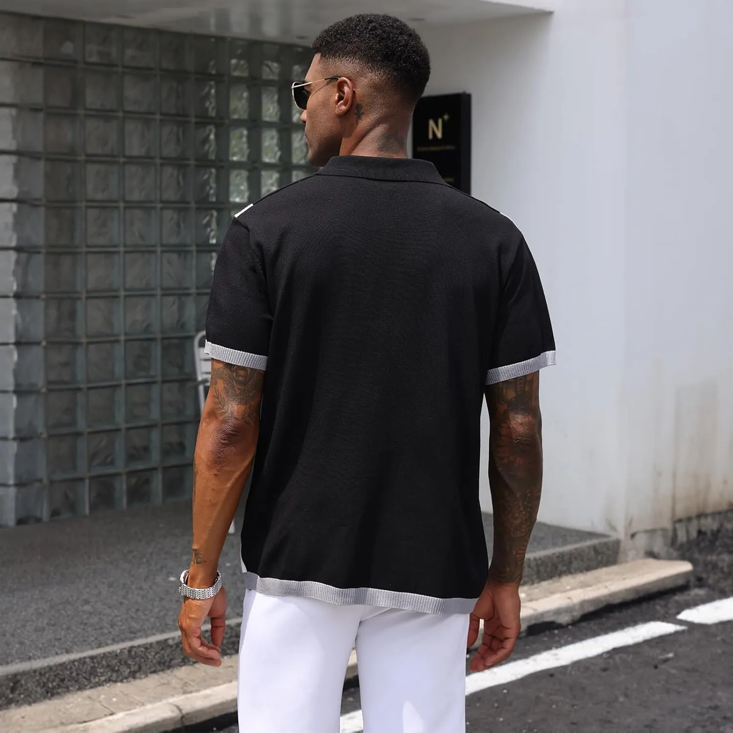 Men's Fashion Polo Shirts Vintage Striped Knitting Shirts Casual Slim Fit Golf Shirts