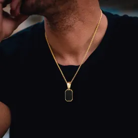Men's Geometric Square Necklace: Stylish Gold Tone, Black Enamel Rectangle Pendant on Rope Box Chain Collar - Unique Gift Jewelry