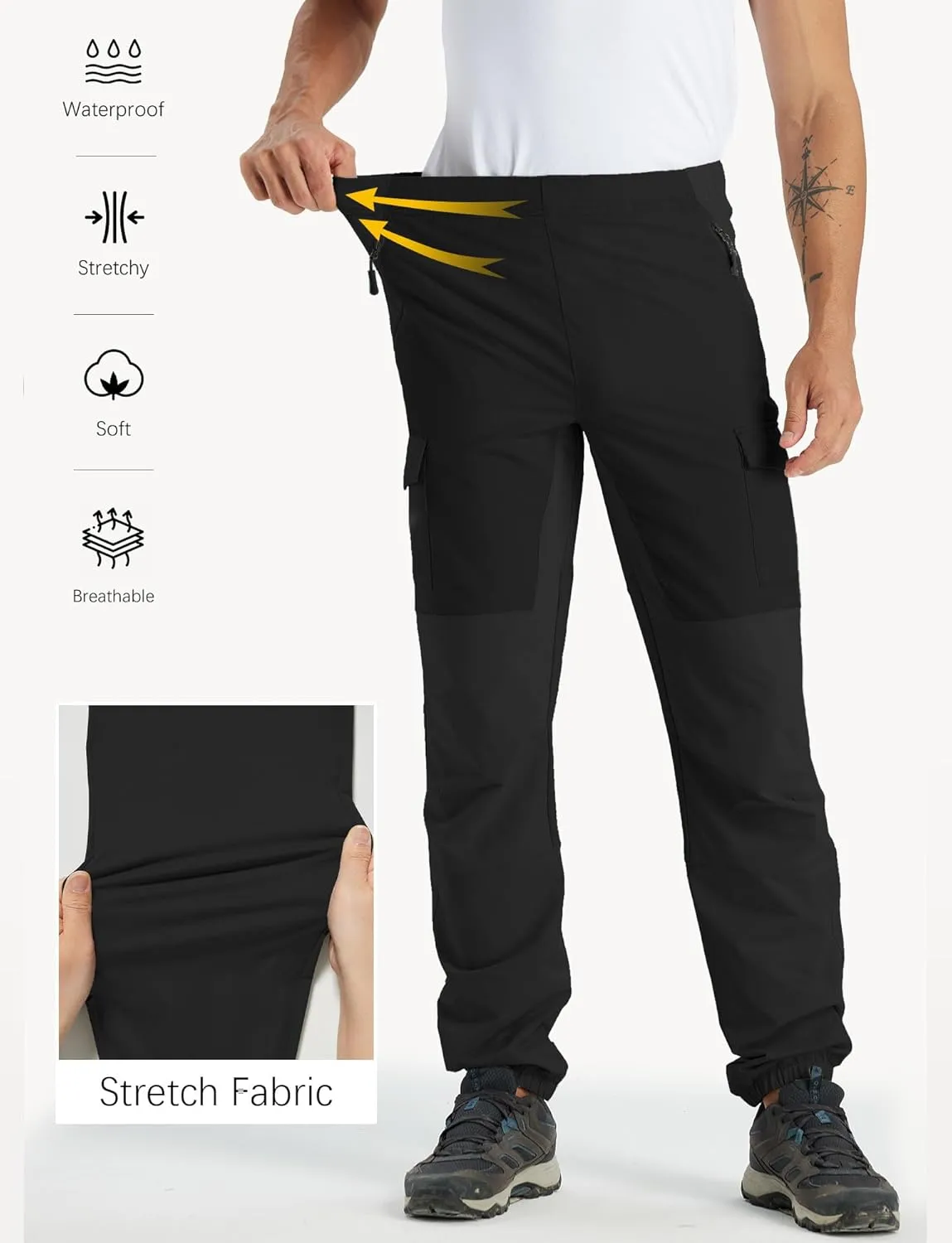 Mens Hiking Pants Cargo Sweatpant with Zipper Pocket Stretch Tactical Trousers Jogger Pant for Travel