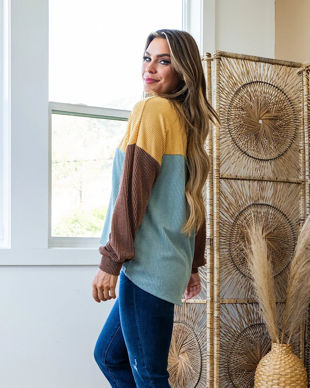 NEW! Adele Color Block Corded Top - Curry, Sage & Chestnut