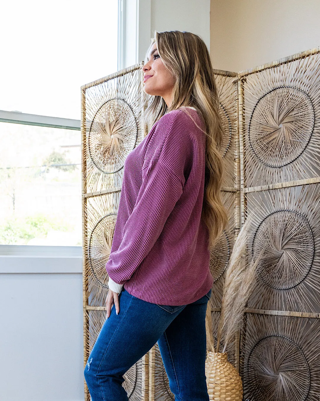 NEW! Don't Go Contrast Corded Top - Plum