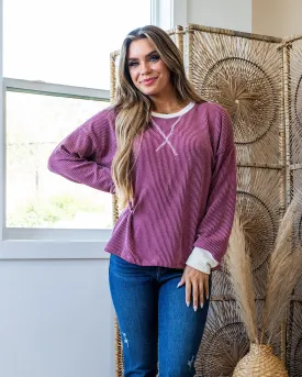 NEW! Don't Go Contrast Corded Top - Plum