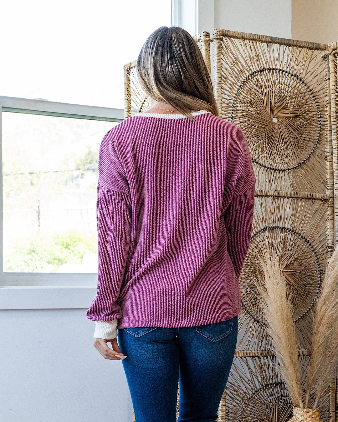 NEW! Don't Go Contrast Corded Top - Plum