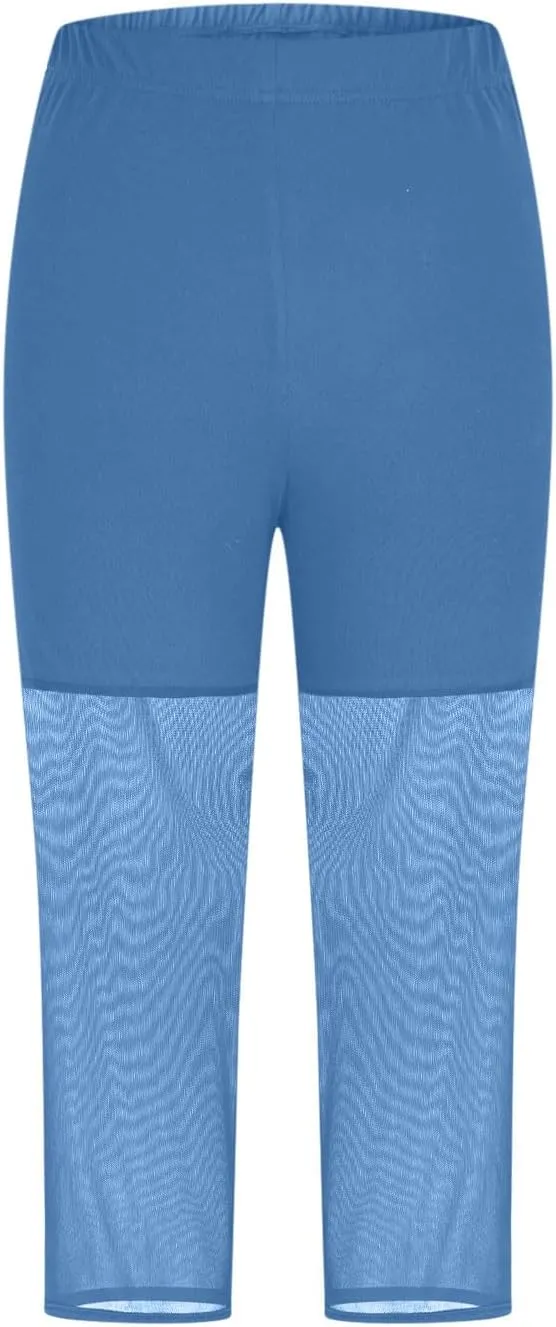 Oplxuo Women's Sheer Mesh Capri Leggings High Waisted Cropped Yoga Pants Tight Workout Pants Summer Casual Leggings