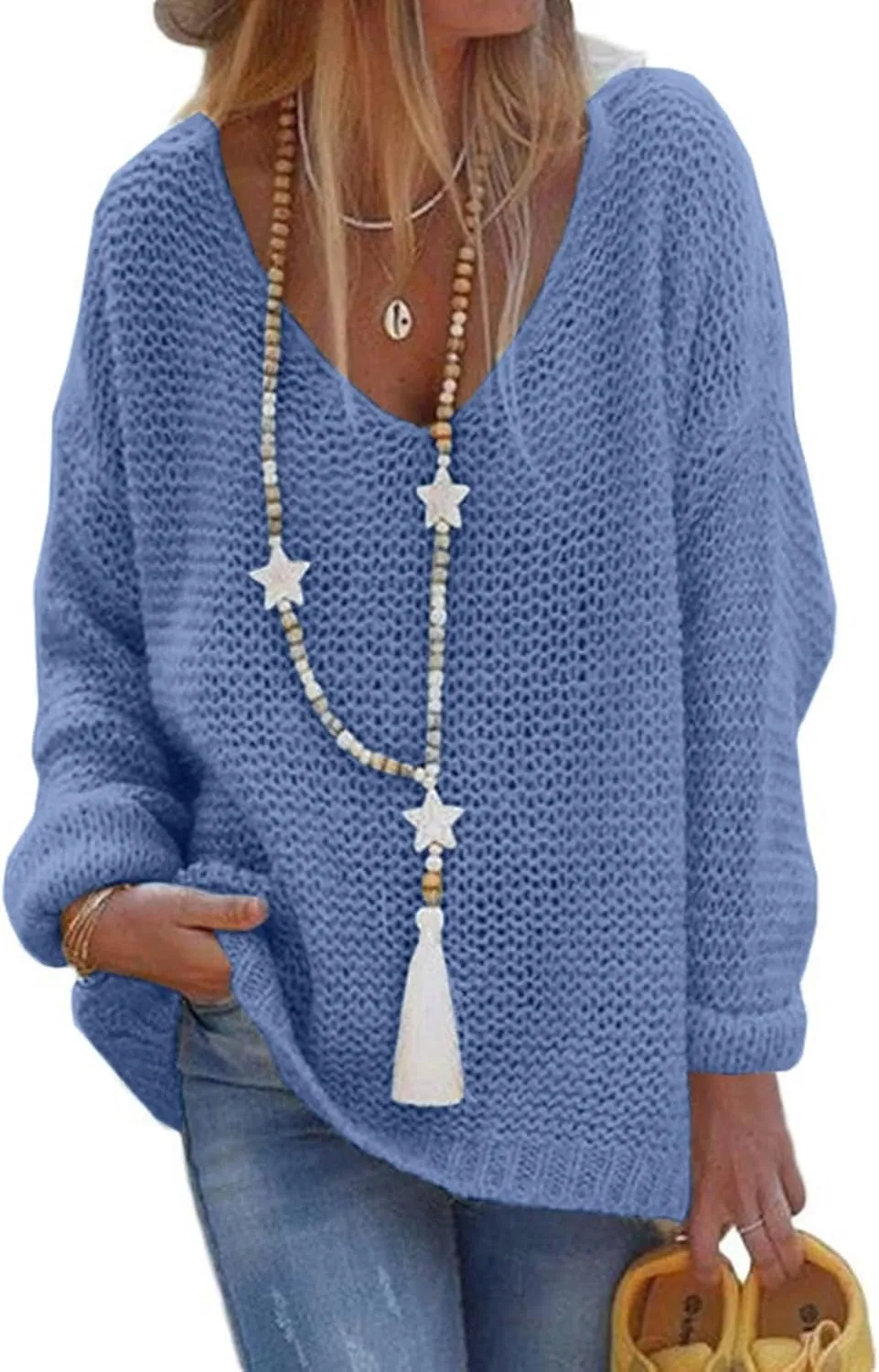 Oversized Hollow V Neck Sweaters for Women 2025 Fall Winter Solid Long Sleeve Loose Knitted Pullovers Jumper Tops