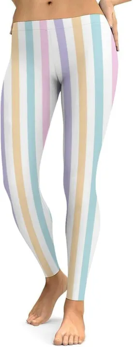 Pastel Colorful Stripes Leggings Workout Leggings for Women Tummy Control