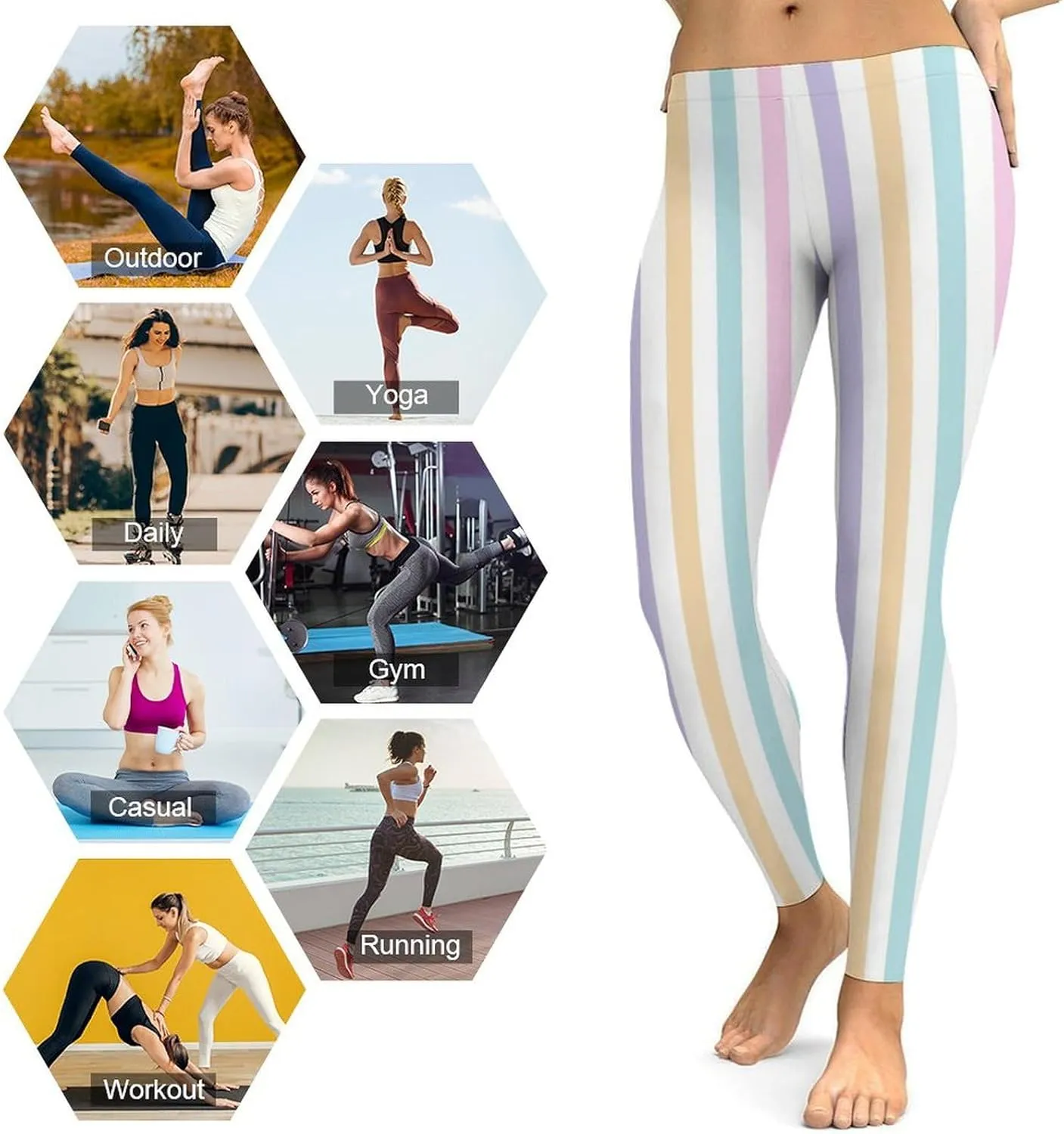 Pastel Colorful Stripes Leggings Workout Leggings for Women Tummy Control