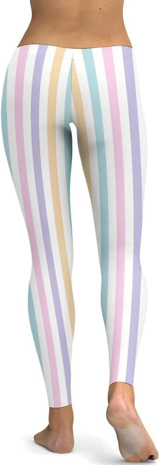 Pastel Colorful Stripes Leggings Workout Leggings for Women Tummy Control