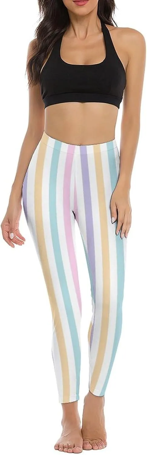 Pastel Colorful Stripes Leggings Workout Leggings for Women Tummy Control