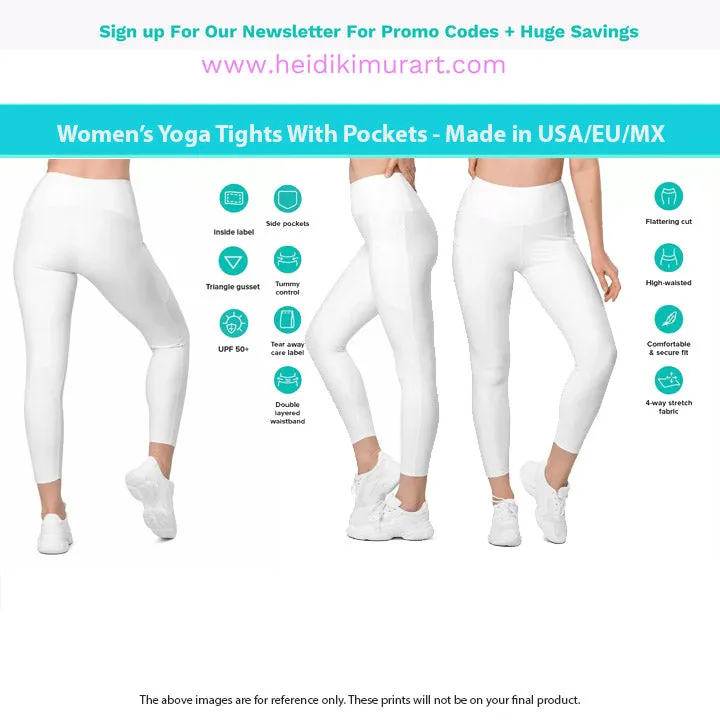Pastel Pink Women's Tights, Solid Color Best Yoga Pants With 2 Side Deep Long Pockets - Made in USA/EU/MX (US Size: 2XS-6XL)