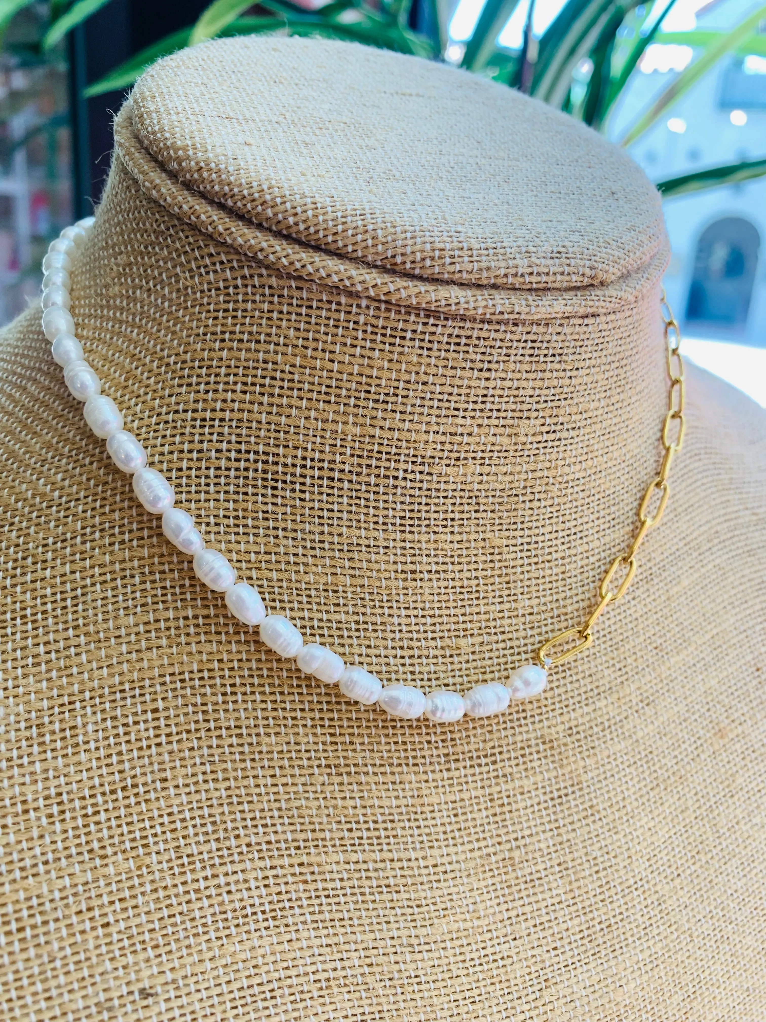 Pennie Paperclip Pearl Necklace