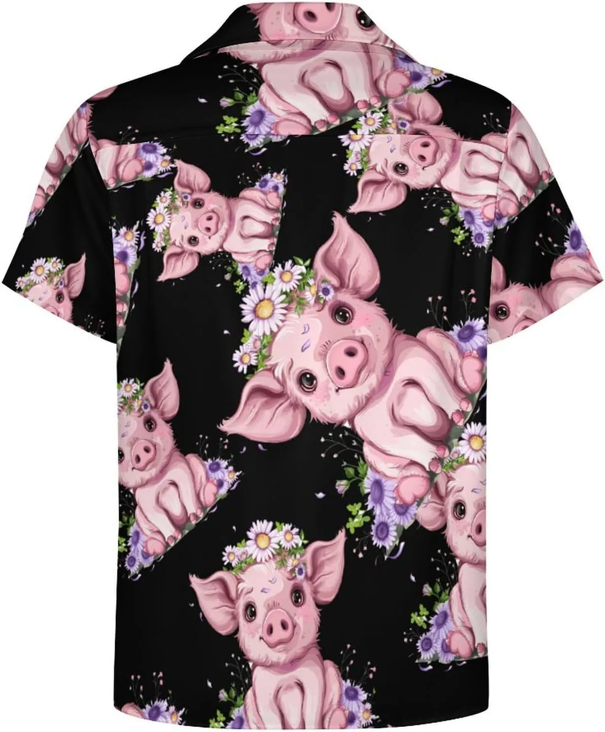 Pigs Animals Floral Print Men's Hawaiian Shirt Cuban Collar Shirt Short Sleeve Button Down Tops Beach T Shirts