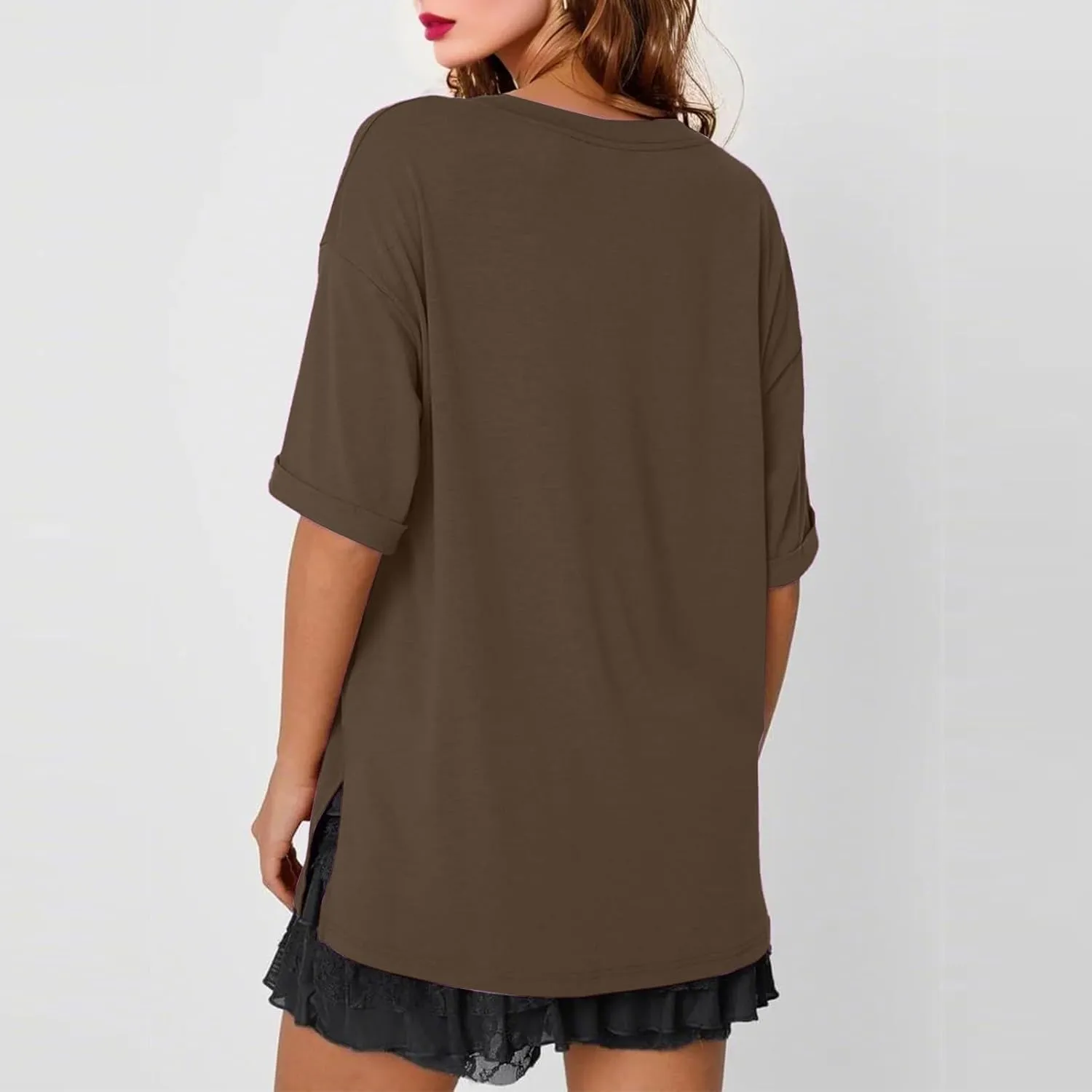 Plus Size Tops for Women Oversized Tshirts Short Sleeve V Neck Tunic Side Slit Blouse Dressy Plain Basic Tees