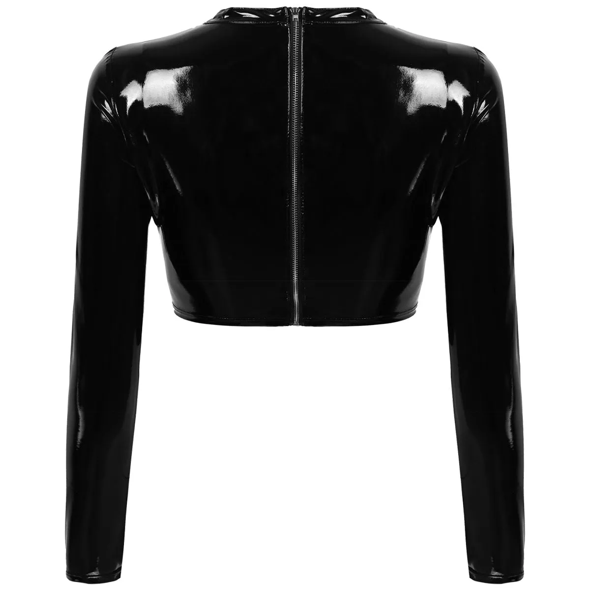 'Rebound' Black Patent Faux Leather Buckle Top