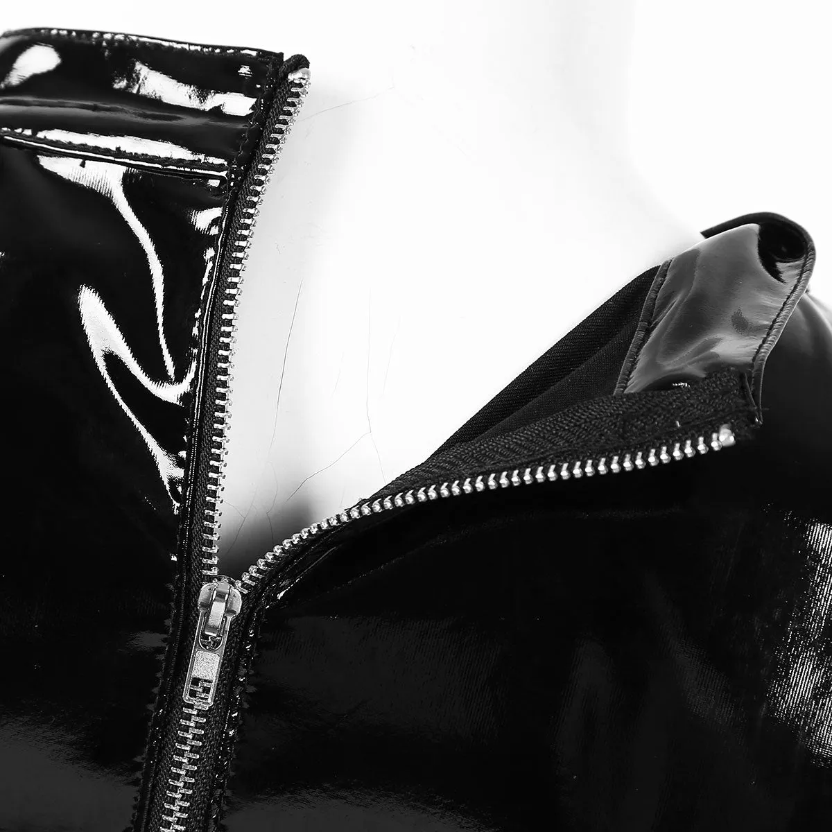 'Rebound' Black Patent Faux Leather Buckle Top