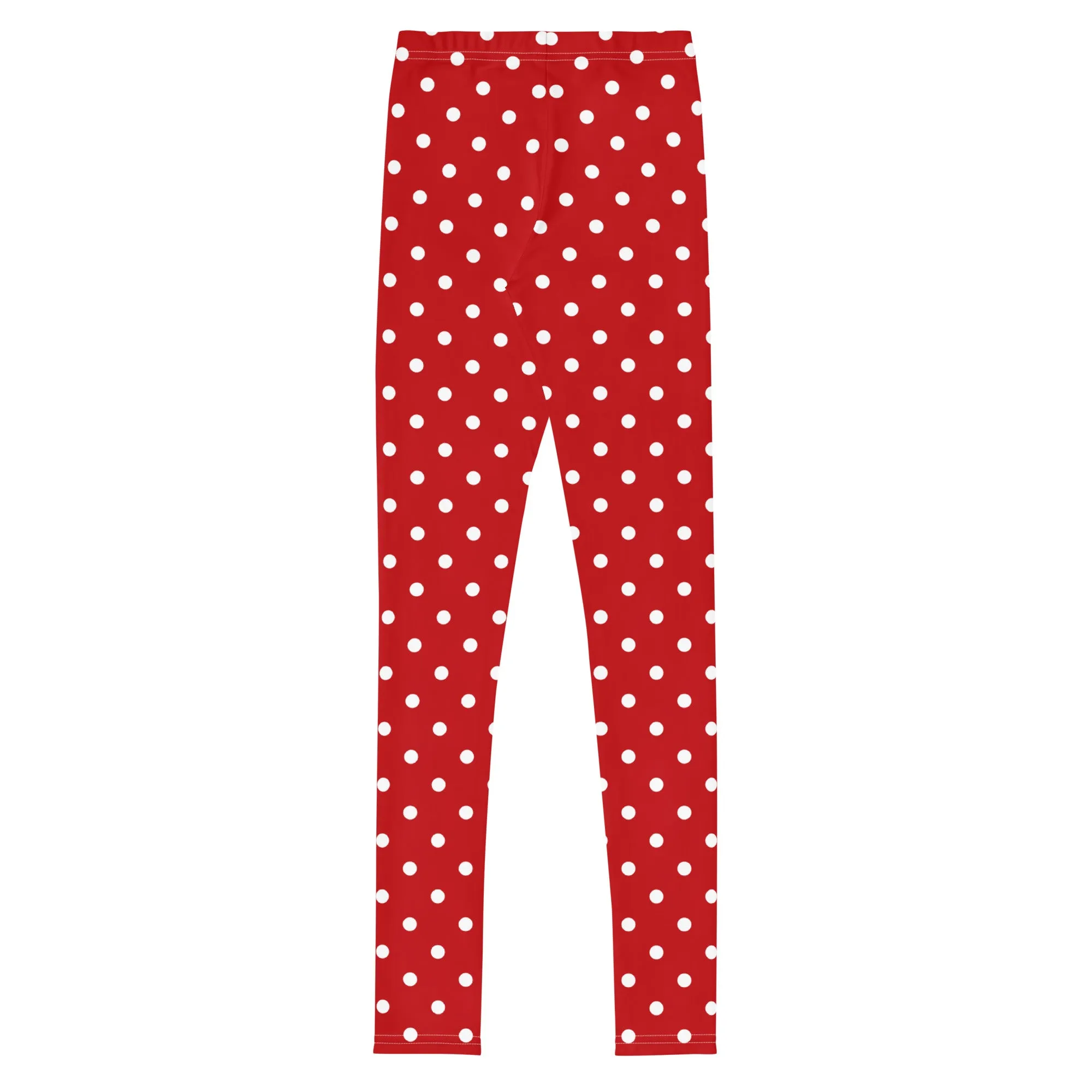 Red and White Polka Dots Girls Leggings (8-20), Kids Youth Teen Tween Christmas Holiday Workout Running Cute Gym Yoga Tights Pants