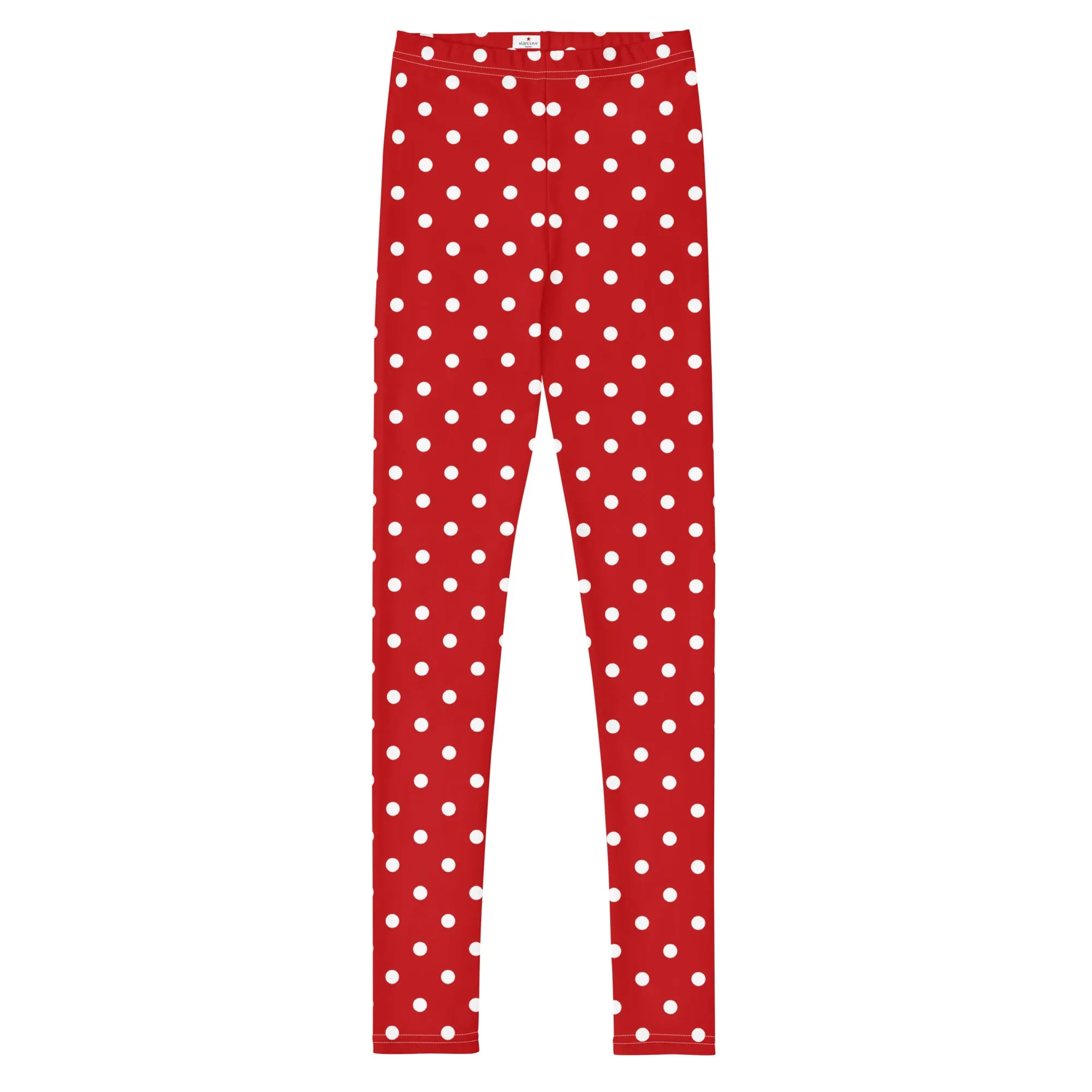Red and White Polka Dots Girls Leggings (8-20), Kids Youth Teen Tween Christmas Holiday Workout Running Cute Gym Yoga Tights Pants