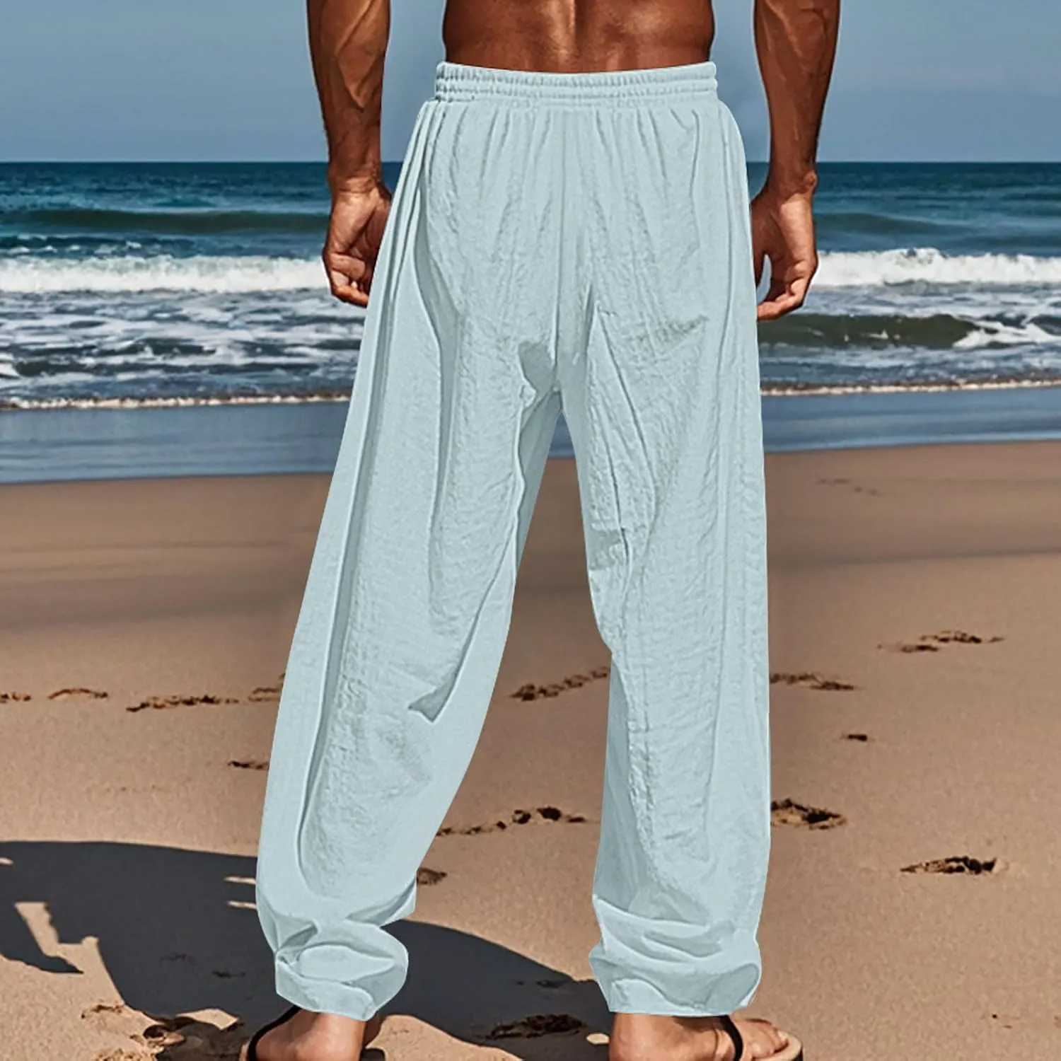 Relaxed Fit Hawaiian Tropical Leaf Pants for Men Lightweight Beach Sweatpants Comfy Lounge Graphic Vacation Drawstring