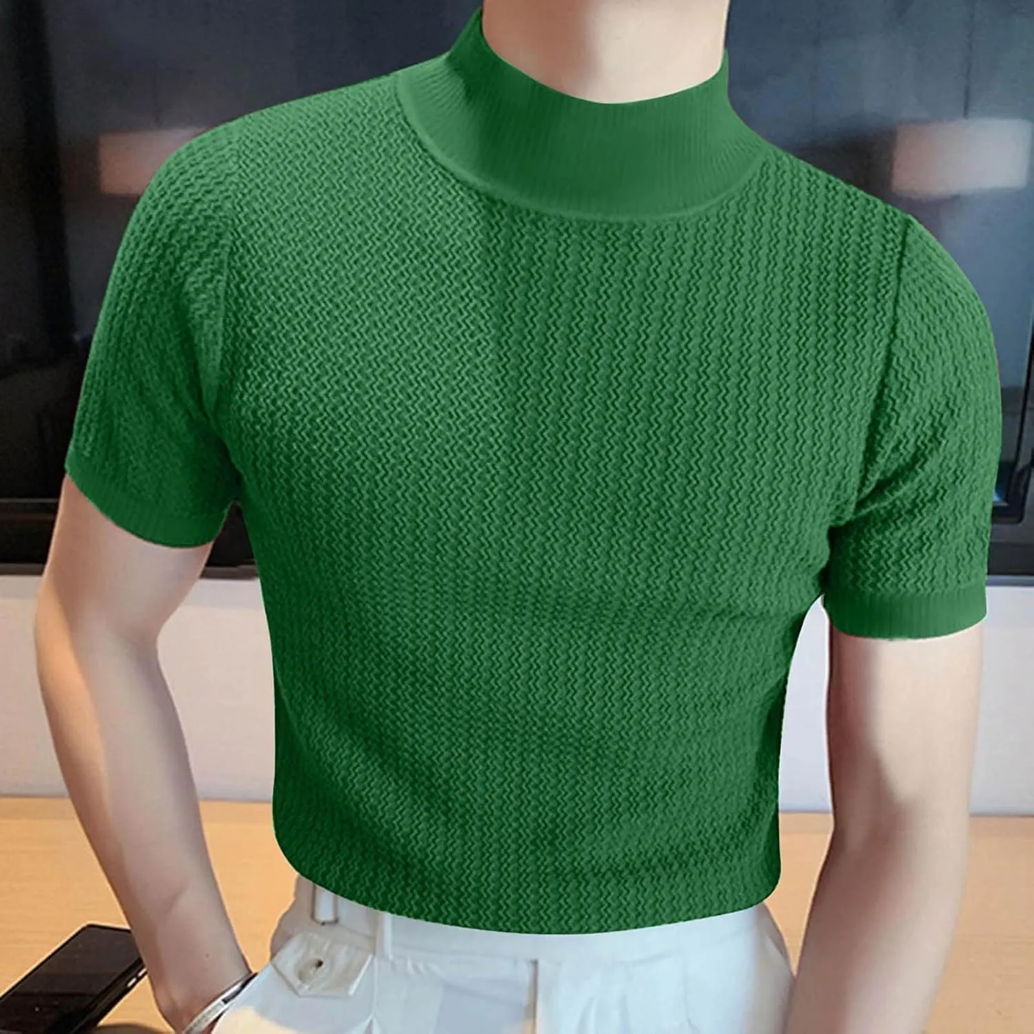Short Sleeve Shirts for Men Basic Mock Turtleneck Regular Fit Undershirt Fall Thermal Pullover Solid Color Tops