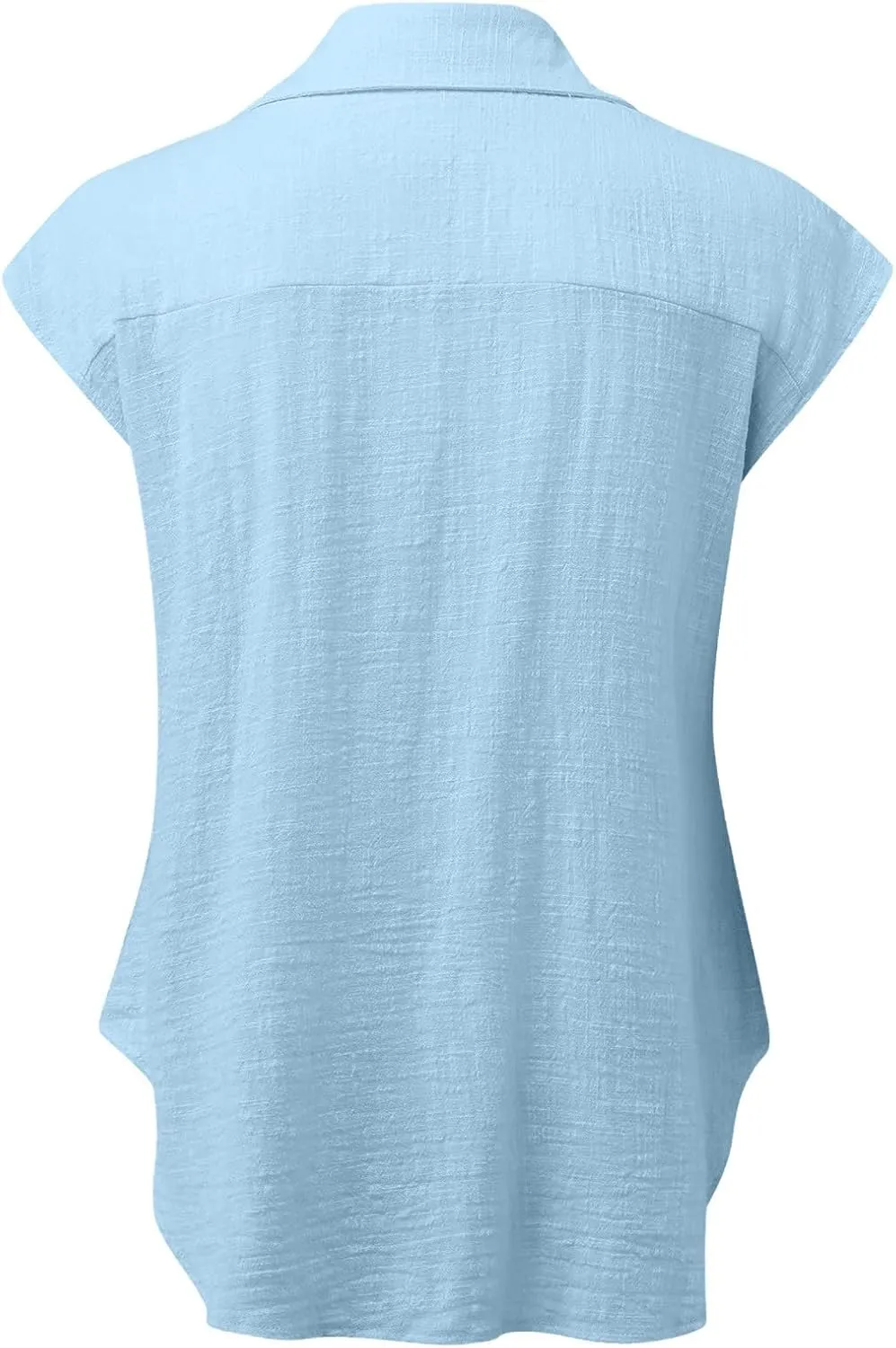Summer Tops for Women 2024 Trendy Cotton Linen Button Down Shirts Dressy Cap Sleeve Collared Business Casual Blouses