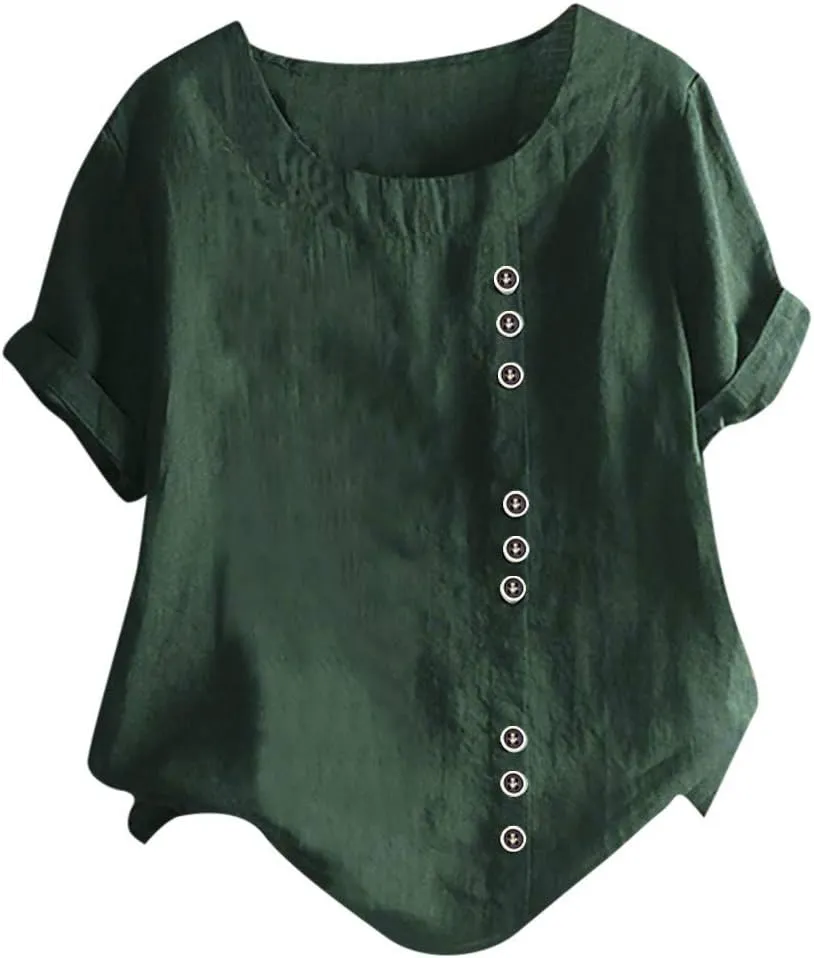 Summer Tops for Women 2025 Cotton Linen Casual Half Sleeve T Shirt Crewneck Oversized Tops Beach Vacation Blouse