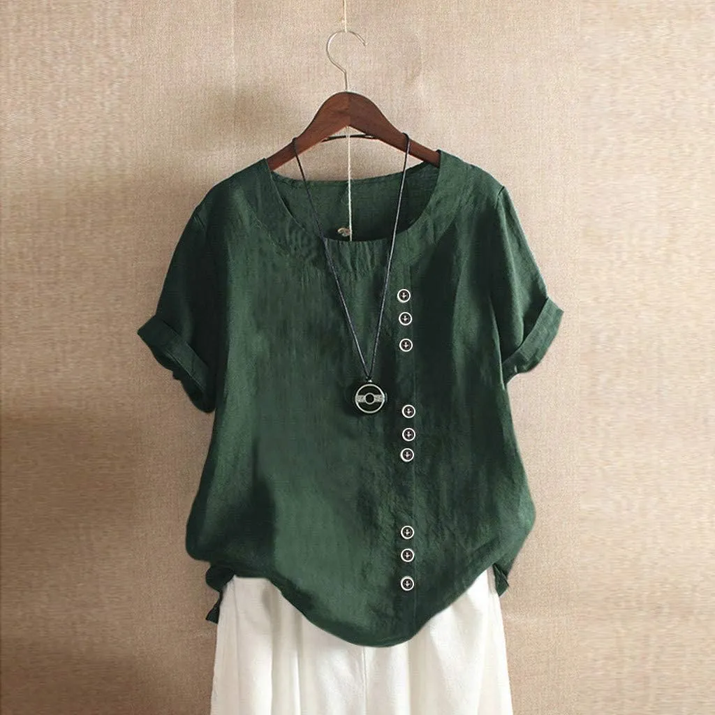 Summer Tops for Women 2025 Cotton Linen Casual Half Sleeve T Shirt Crewneck Oversized Tops Beach Vacation Blouse