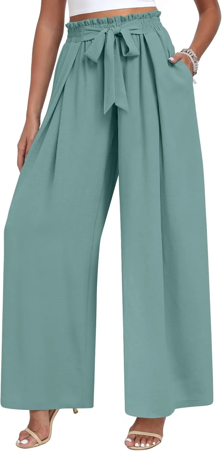 TAOHUADAO Wide Leg Pants for Women High Waisted Plus Size Palazzo Pants Casual Flowy Trousers with Pockets