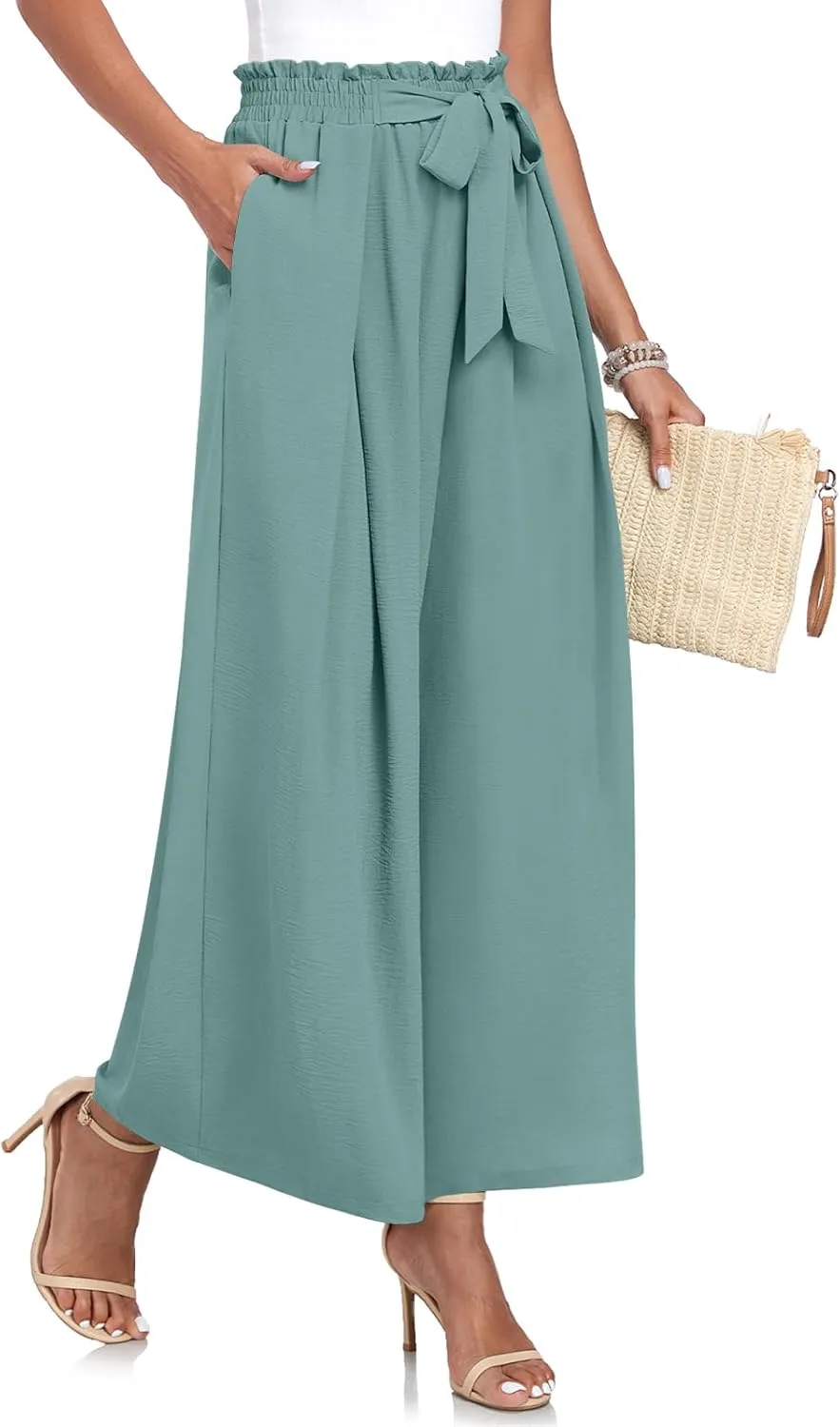 TAOHUADAO Wide Leg Pants for Women High Waisted Plus Size Palazzo Pants Casual Flowy Trousers with Pockets