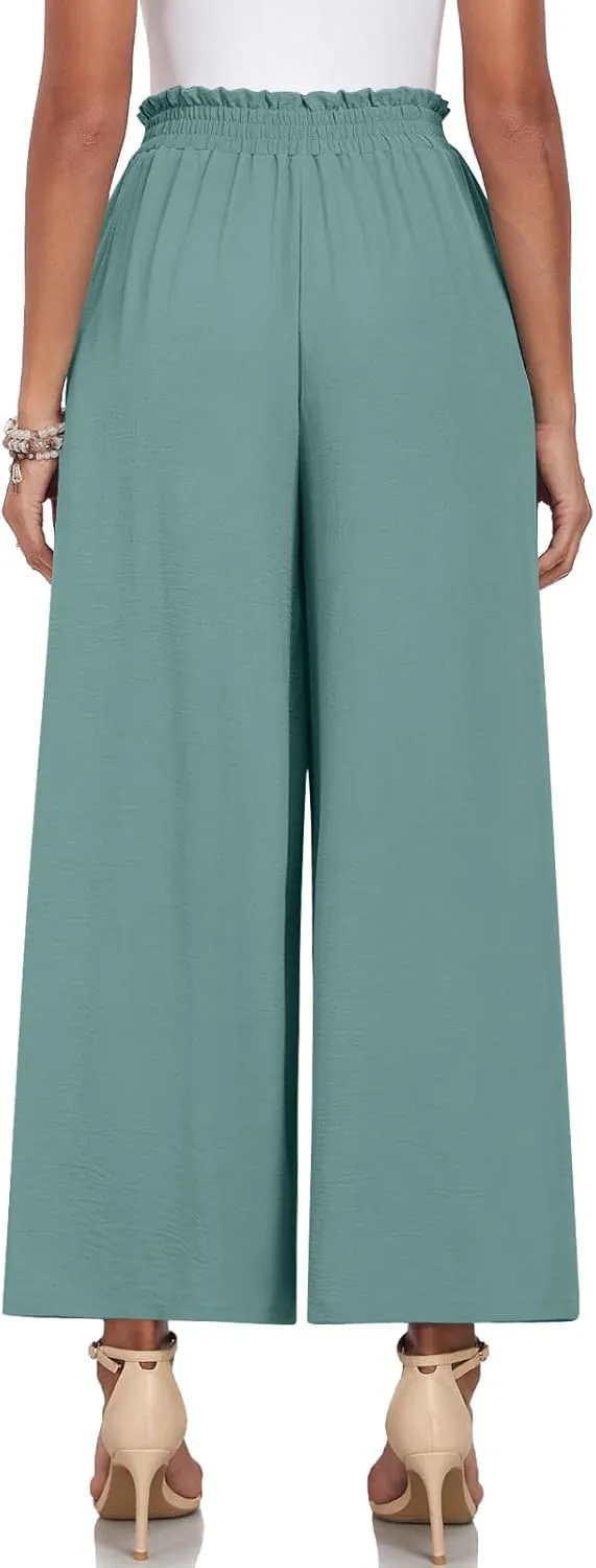 TAOHUADAO Wide Leg Pants for Women High Waisted Plus Size Palazzo Pants Casual Flowy Trousers with Pockets