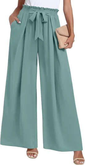 TAOHUADAO Wide Leg Pants for Women High Waisted Plus Size Palazzo Pants Casual Flowy Trousers with Pockets