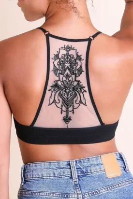 tattoo racerback bralette - black