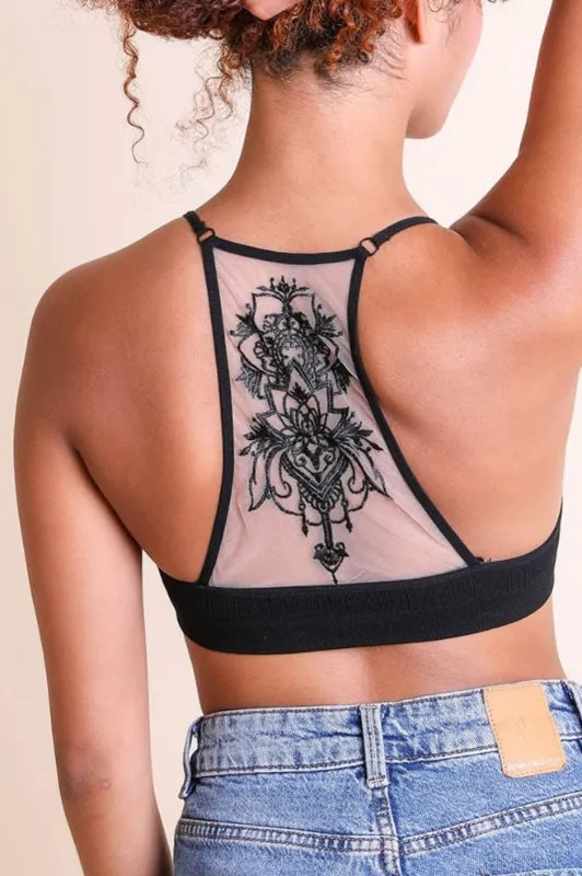 tattoo racerback bralette - black